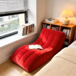 Red Flocked Inflatable Lounge Chair – Ergonomic Curved Recliner Sofa, Soft Upholstered Single Chaise for Living Room, Bedroom & Balcony - Image 5