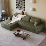 38" L-Shaped Corduroy Sofa with Ottoman, Modern Minimalist Deep-Seat Corner Couch, Removable & Washable Cover, Cat Scratch-Resistant Upholstered Sofa, No Assembly Required