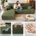 38" L-Shaped Corduroy Sofa with Ottoman, Modern Minimalist Deep-Seat Corner Couch, Removable & Washable Cover, Cat Scratch-Resistant Upholstered Sofa, No Assembly Required - Image 3